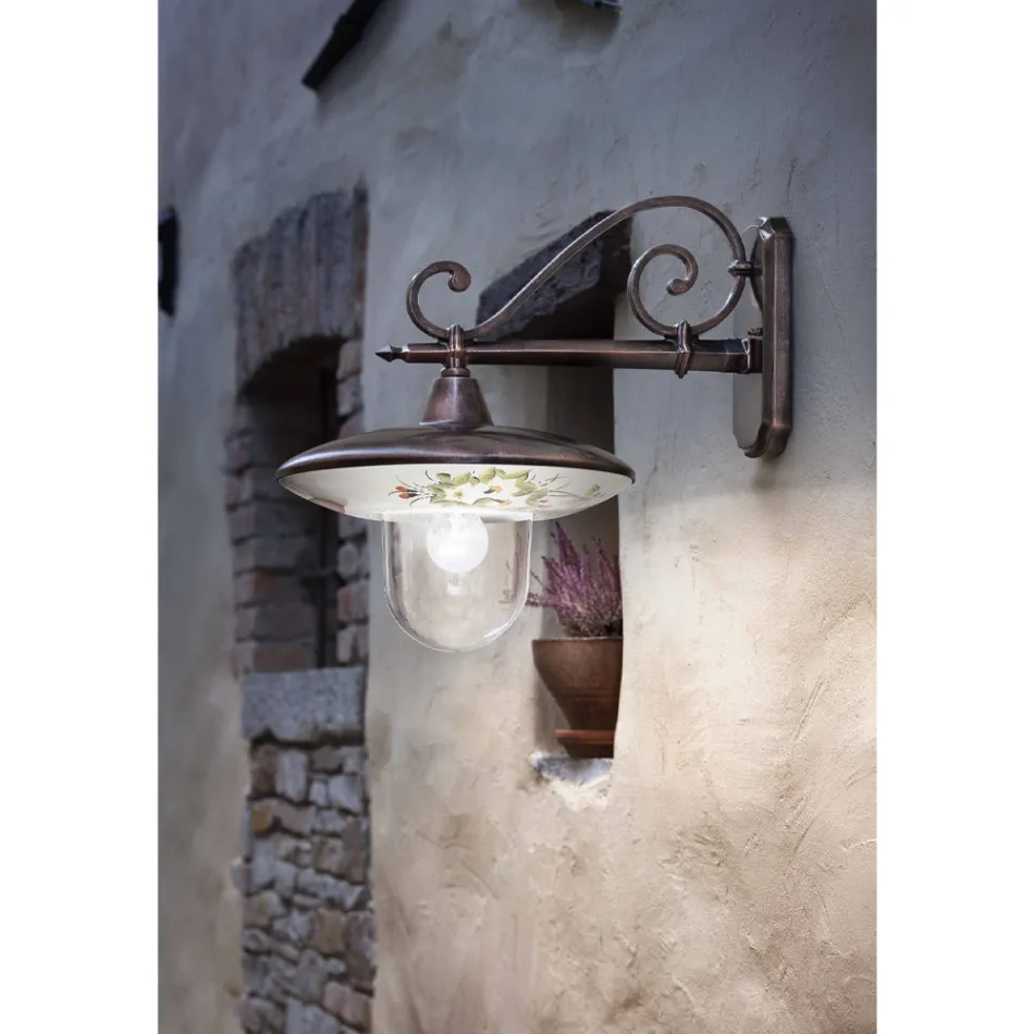 Lampada a Muro Giardino in Alluminio Nero Fiori Dipinti a Mano - Latina Viadurini