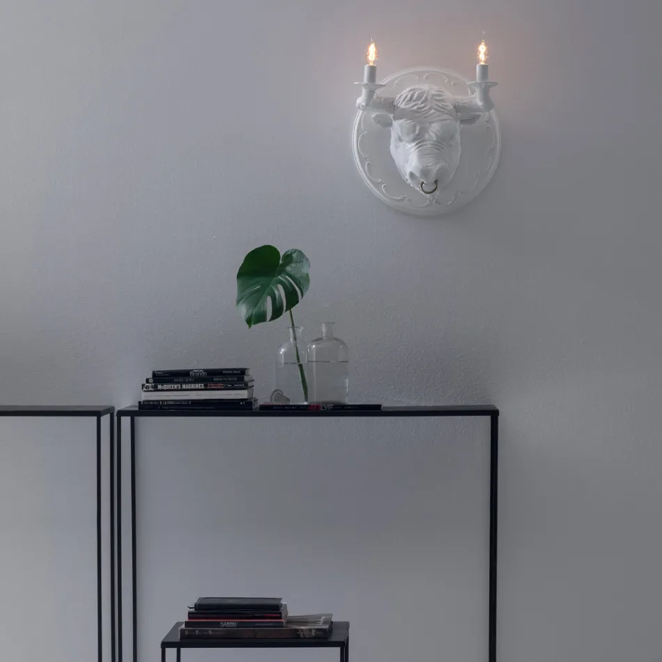 Lampada a Parete a 2 Luci in Ceramica Design a Forma di Toro - Marrena Viadurini