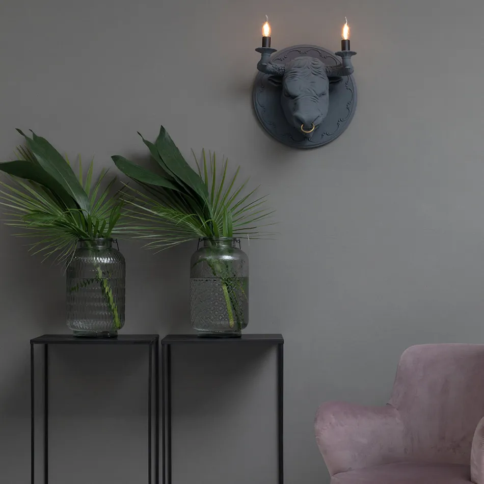 Lampada a Parete a 2 Luci in Ceramica Design a Forma di Toro - Marrena Viadurini