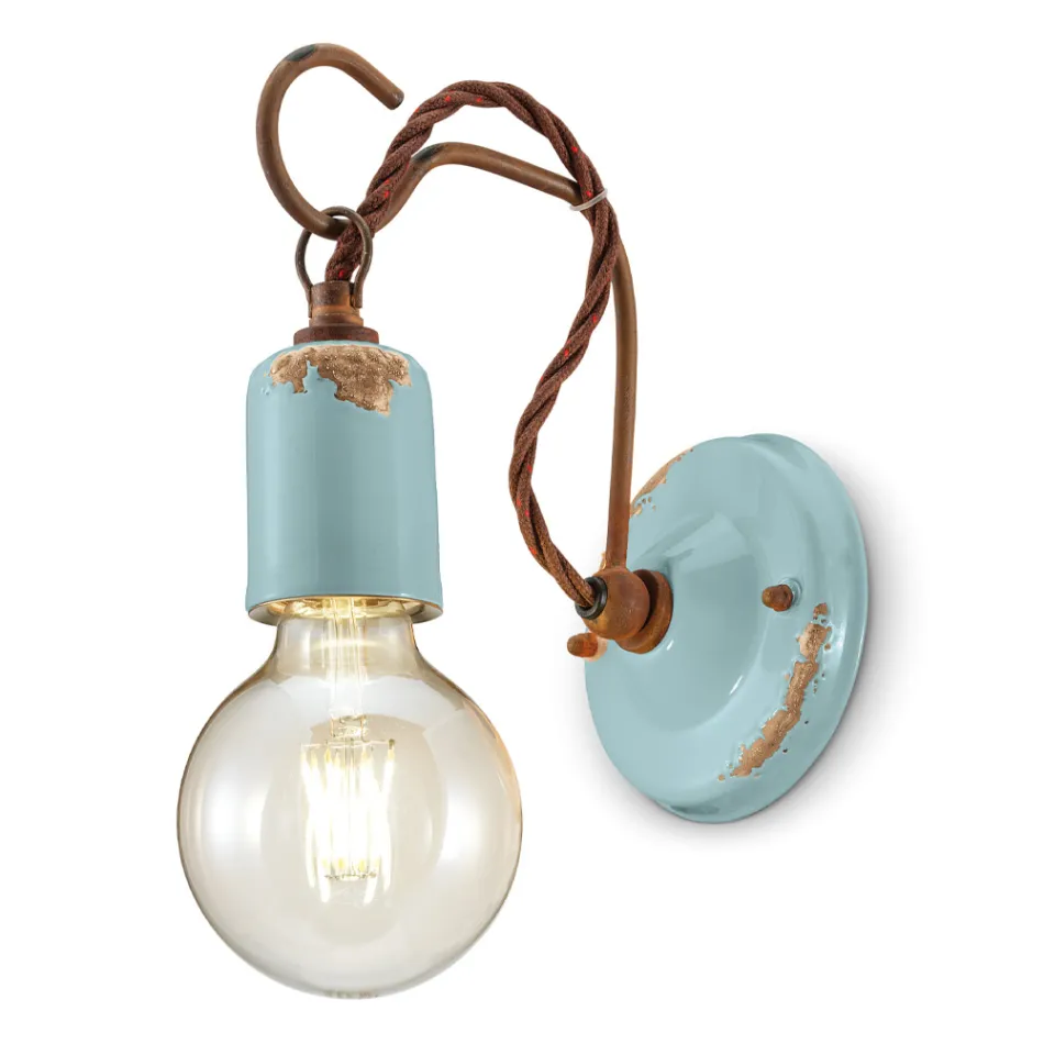 Lampada a Parete Artigianale Industriale in Ferro e Ceramica - Vintage Viadurini