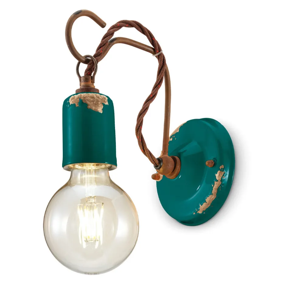 Lampada a Parete Artigianale Industriale in Ferro e Ceramica - Vintage Viadurini