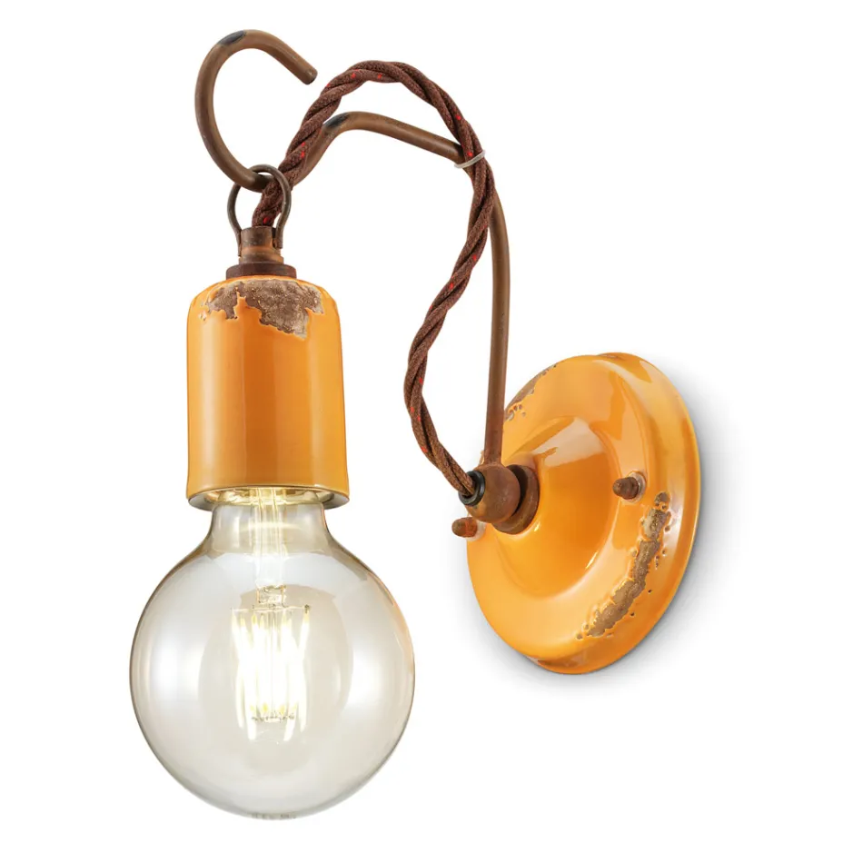 Lampada a Parete Artigianale Industriale in Ferro e Ceramica - Vintage Viadurini