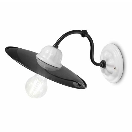 Lampada a Parete in Ceramica Bianca e Metallo Nero Stile Vintage - Potenza Viadurini