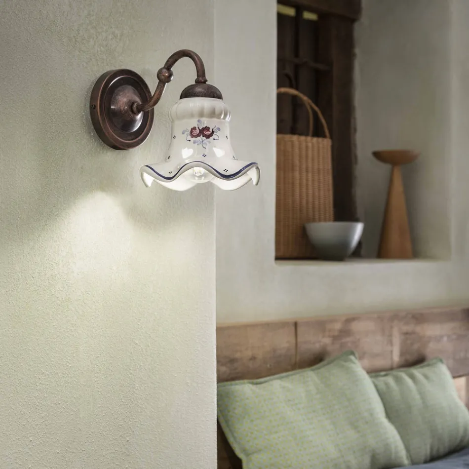 Lampada a parete in ceramica decorata rustica Ferroluce Chieti Viadurini