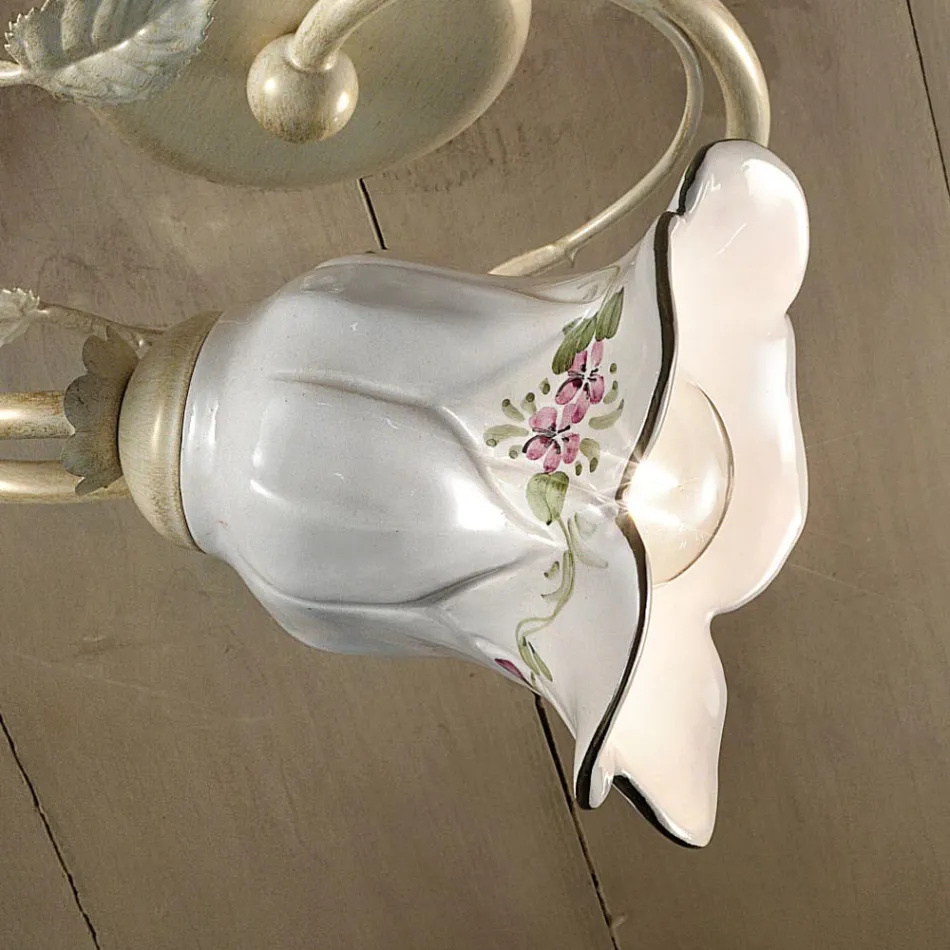 Lampada a Soffitto in Metallo e Ceramica con Rosa Dipinta a Mano - Pisa Viadurini