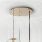 Lampada a Sospensione 3 Luci in Vetro Soffiato Colorato e Metallo - Trissa Viadurini