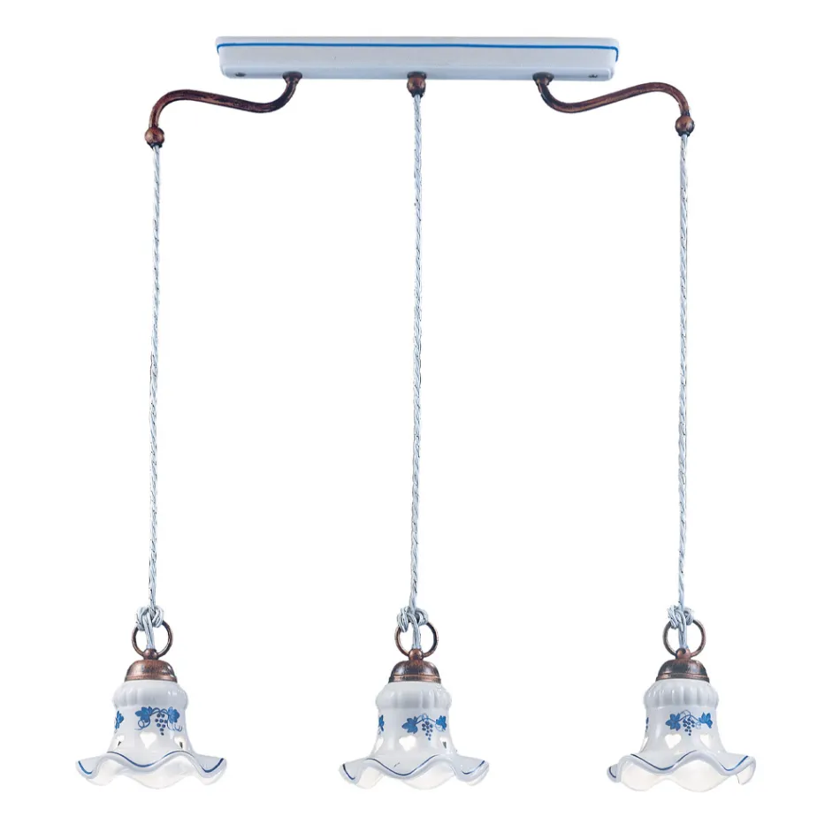 Lampada a Sospensione 3 Luci Vintage Artigianale Ferro e Ceramica - Chieti Viadurini