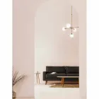 Lampada a Sospensione 5 Luci in Ottone Naturale e Vetro - Molecola by Il Fanale Viadurini