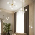 Lampada a Sospensione 5 Luci in Ottone Naturale e Vetro - Molecola by Il Fanale Viadurini