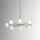 Lampada a Sospensione 8 Luci in Ottone Naturale e Vetro - Molecola by Il Fanale Viadurini