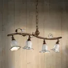 Lampada a Sospensione a 4 Luci in Ceramica Artigianale Rose Decoro - Pisa Viadurini