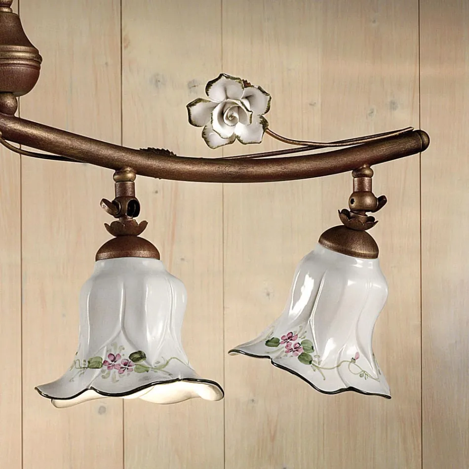 Lampada a Sospensione a 4 Luci in Ceramica Artigianale Rose Decoro - Pisa Viadurini