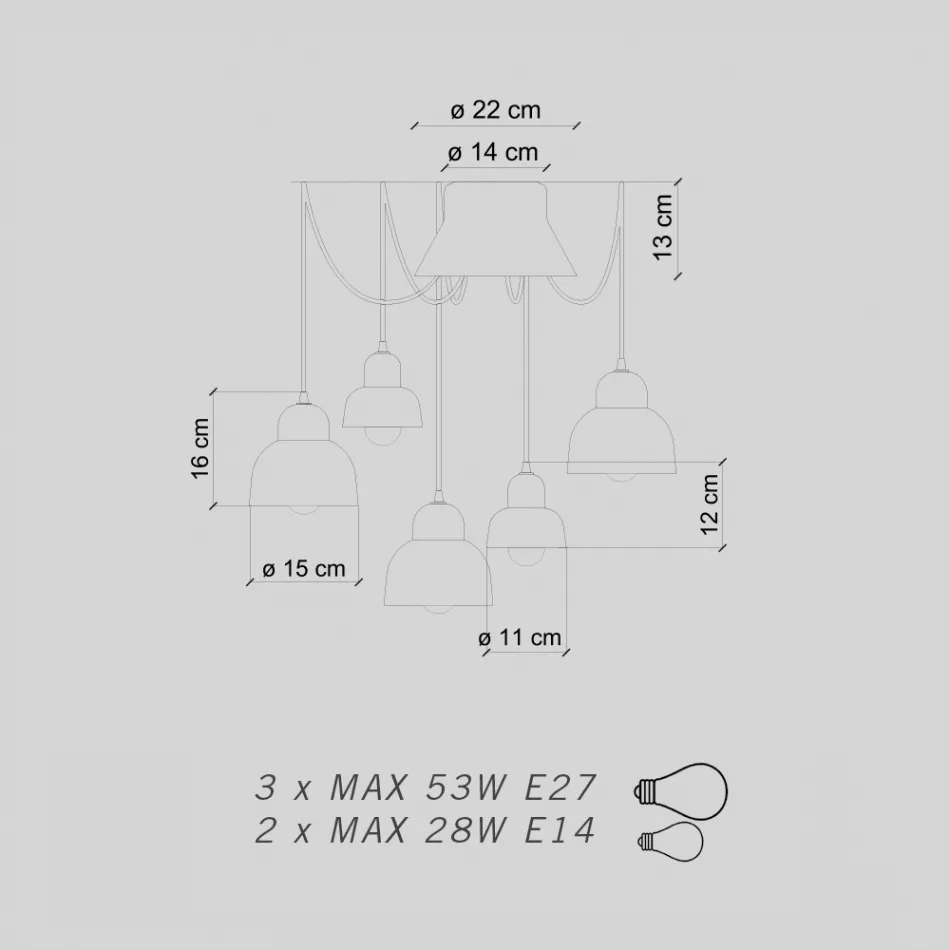 Lampada a Sospensione a 5 Elementi Colorati Made in Italy - Berimbau Viadurini