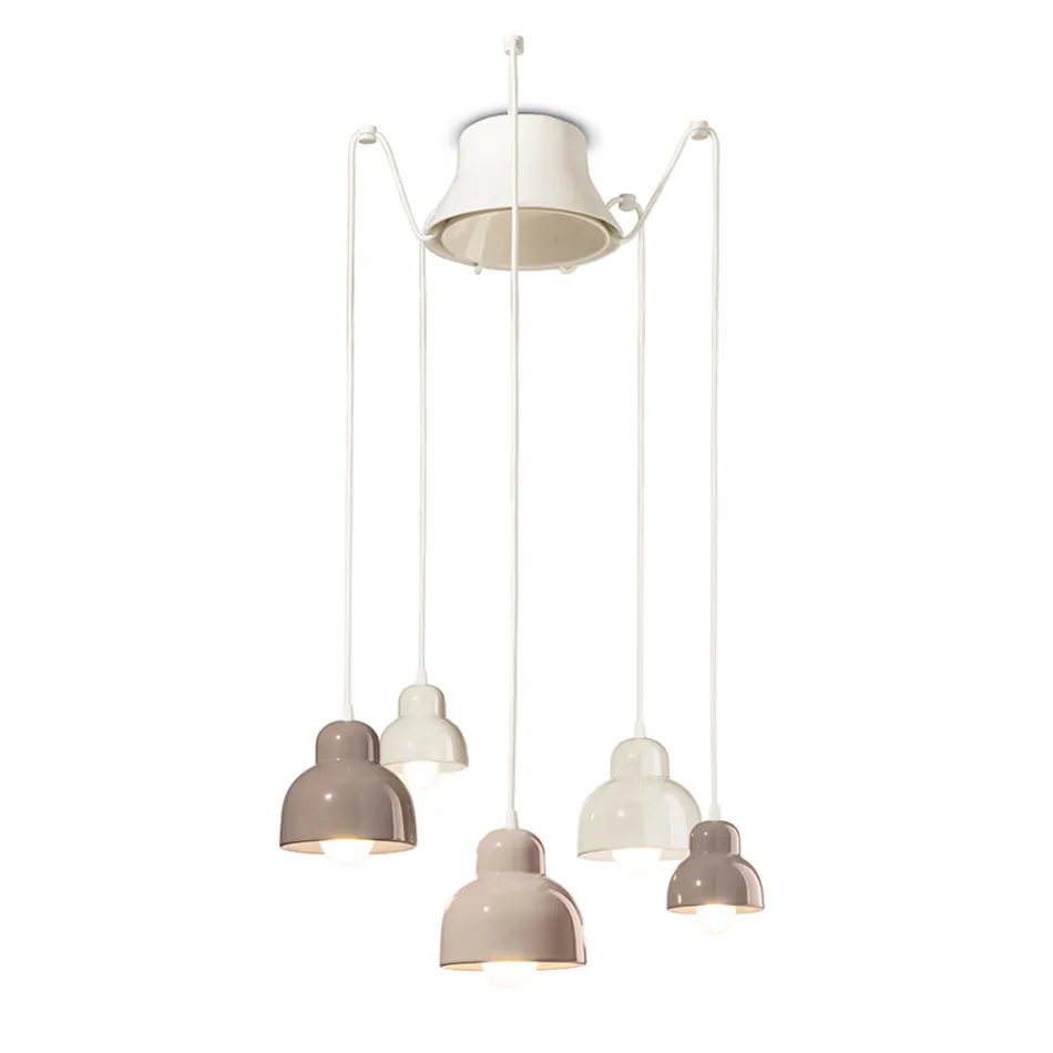 Lampada a Sospensione a 5 Elementi Colorati Made in Italy - Berimbau Viadurini