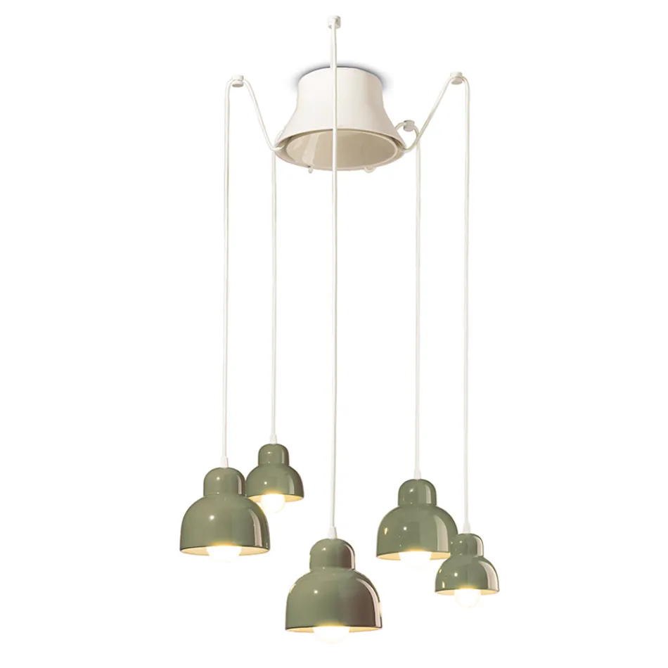 Lampada a Sospensione a 5 Elementi Colorati Made in Italy - Berimbau Viadurini