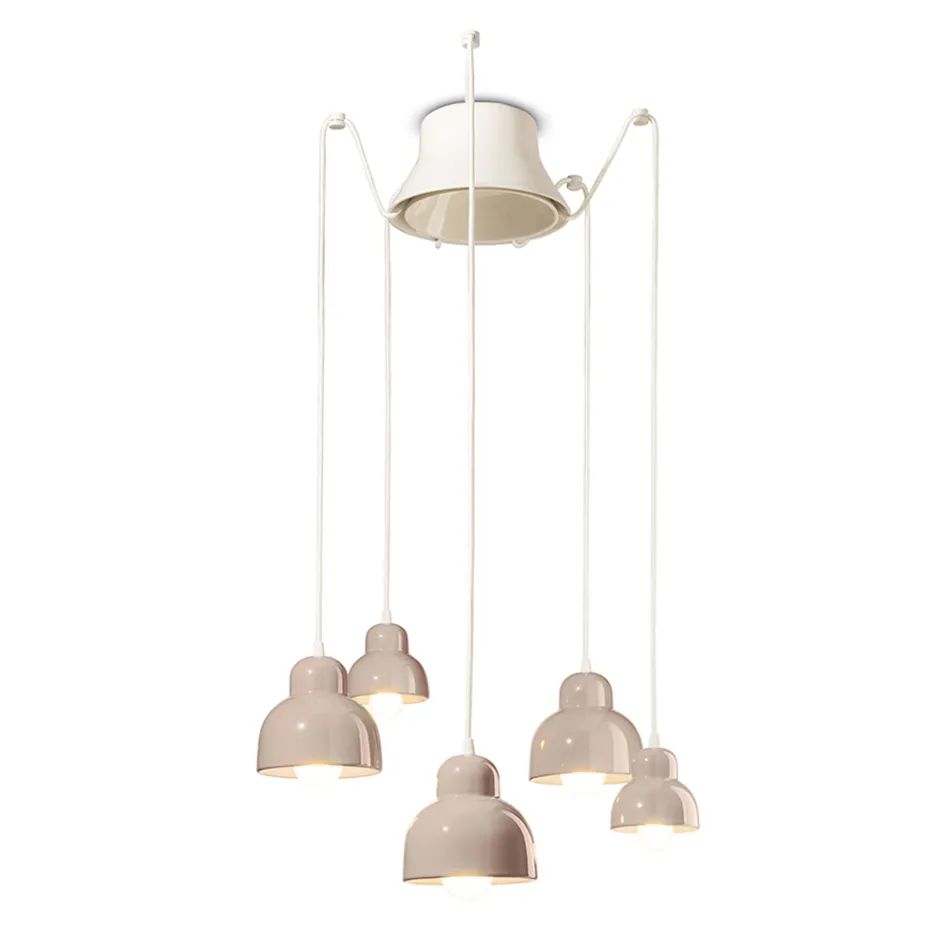 Lampada a Sospensione a 5 Elementi Colorati Made in Italy - Berimbau Viadurini