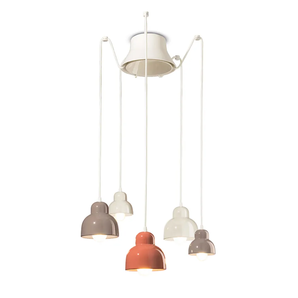 Lampada a Sospensione a 5 Elementi Colorati Made in Italy - Berimbau Viadurini