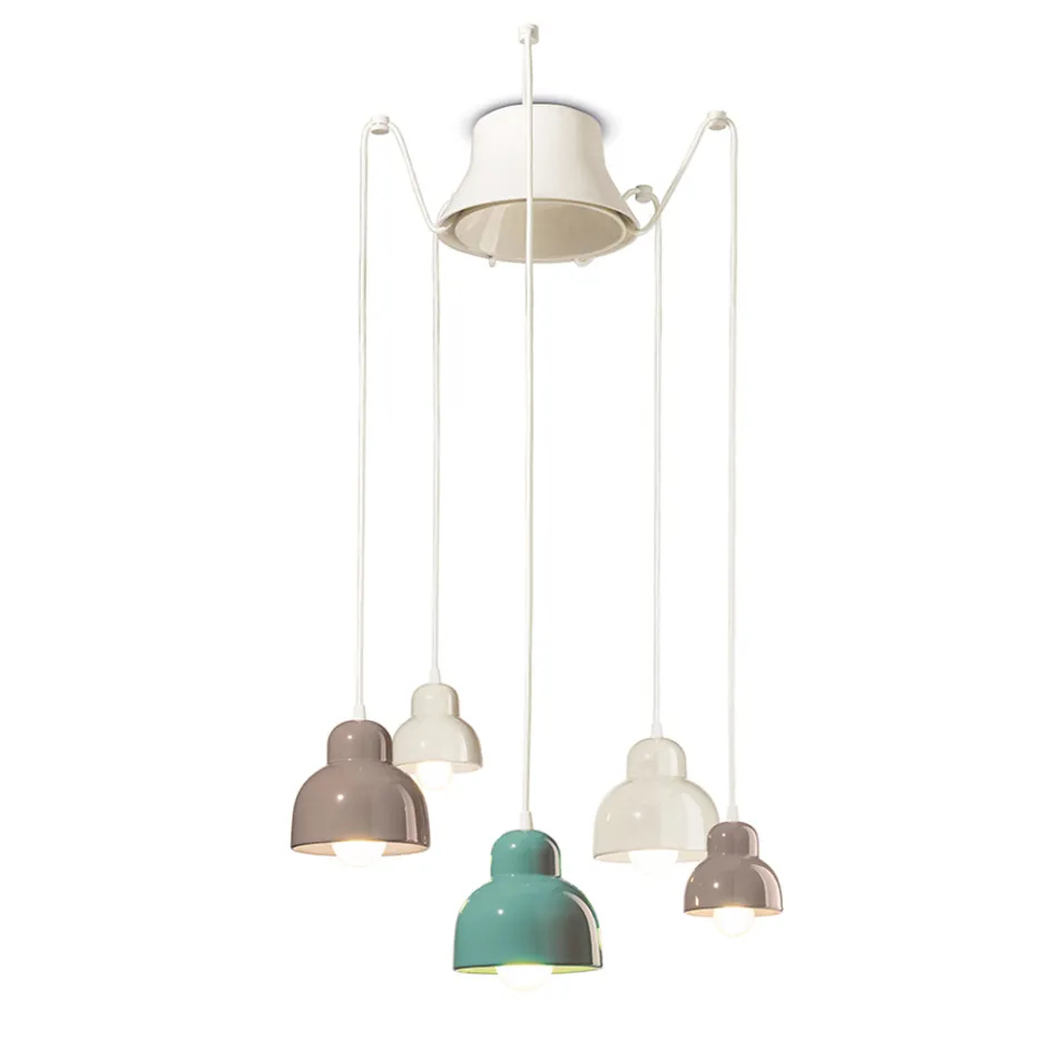 Lampada a Sospensione a 5 Elementi Colorati Made in Italy - Berimbau Viadurini