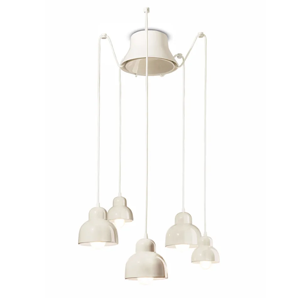 Lampada a Sospensione a 5 Elementi Colorati Made in Italy - Berimbau Viadurini