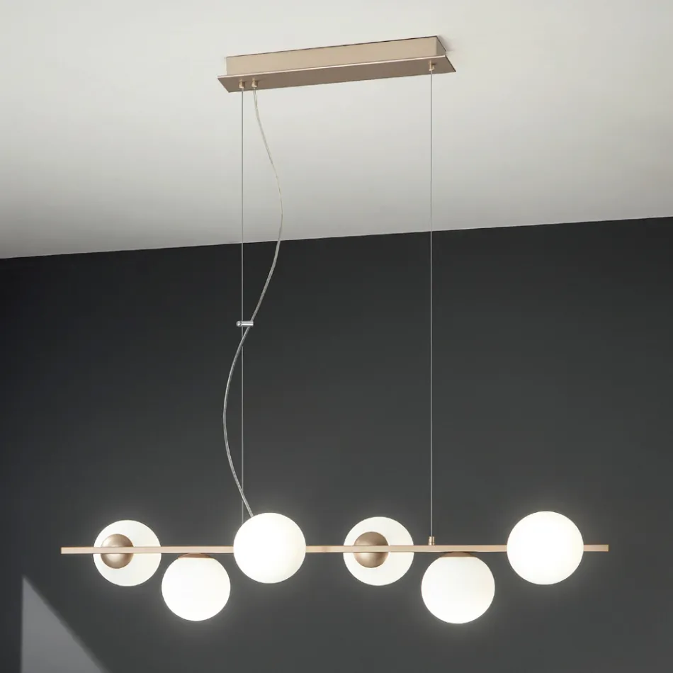 Lampada a Sospensione a 6 Luci in Metallo e Vetro Soffiato Moderna - Birga Viadurini