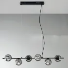 Lampada a Sospensione a 6 Luci in Metallo e Vetro Soffiato Moderna - Birga Viadurini