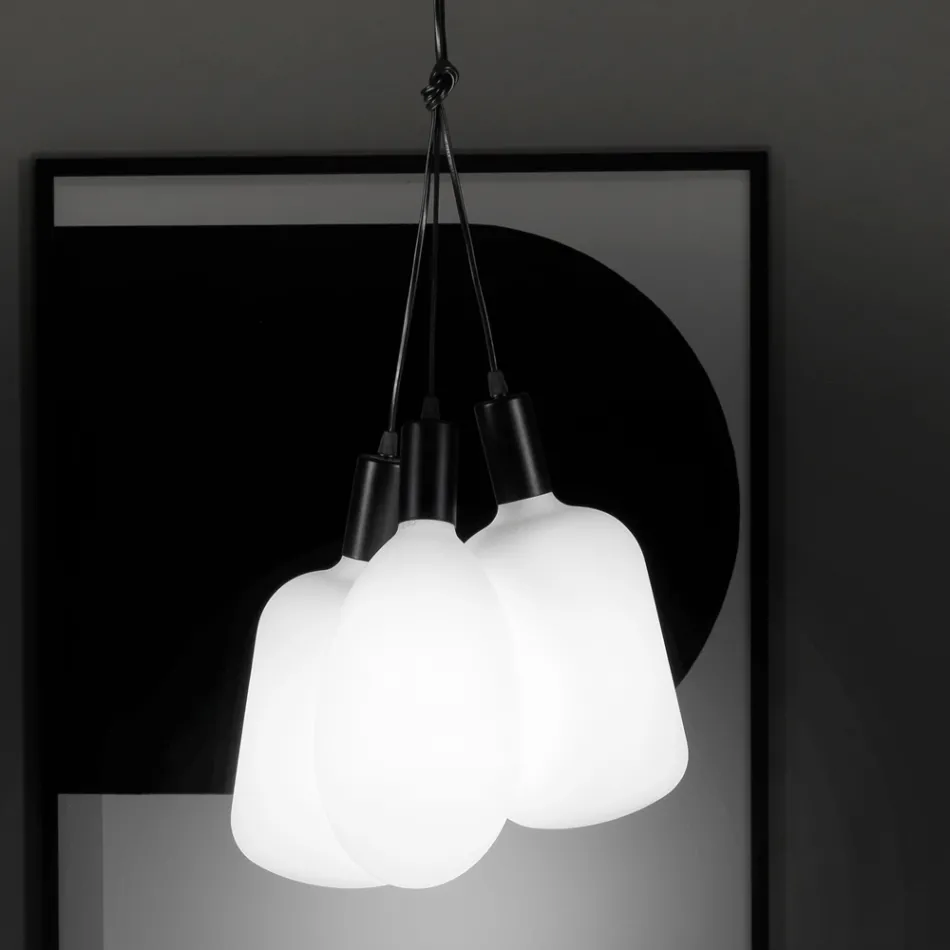 Lampada a Sospensione con 3 Luci in Metallo e Vetro Ceramico Made in Italy - Speak Viadurini