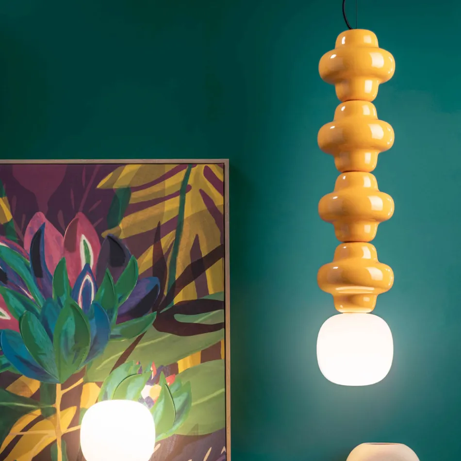 Lampada a Sospensione con 4 Elementi in Ceramica e Vetro Made in Italy - Capocabana  Viadurini