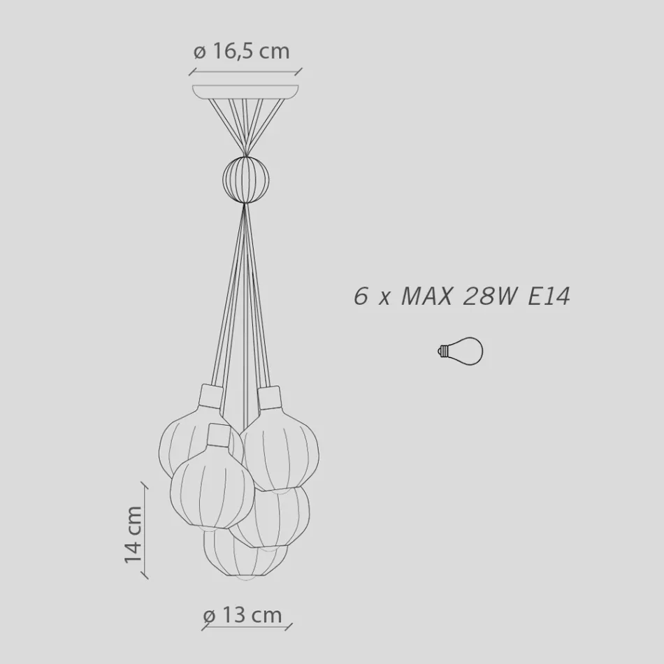 Lampada a Sospensione con 6 Elementi in Ceramica e Vetro Made in Italy - Afoxe Viadurini