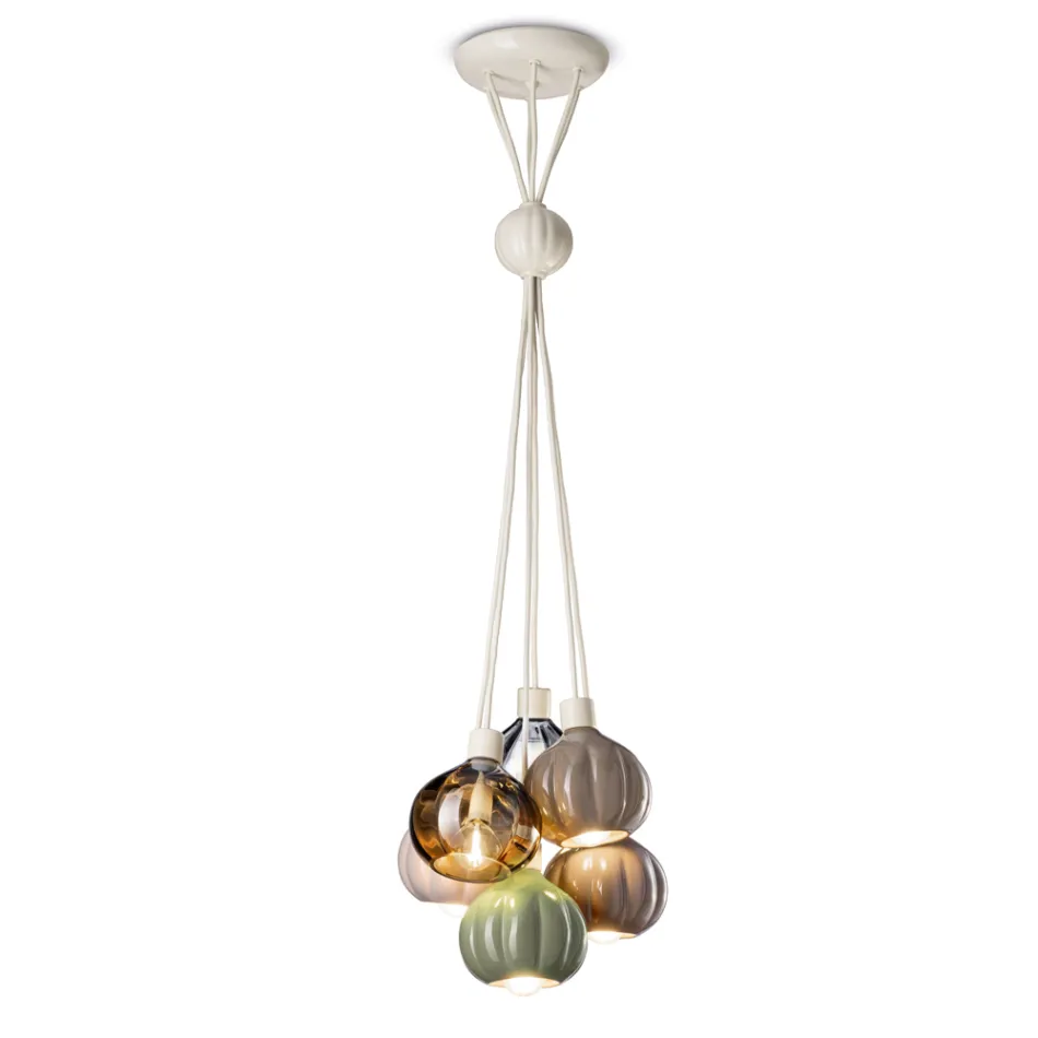 Lampada a Sospensione con 6 Elementi in Ceramica e Vetro Made in Italy - Afoxe Viadurini