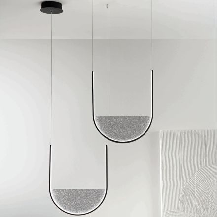 Lampada a Sospensione con Inserto Amovibile in Vetro Granigliato - Catalpa Viadurini