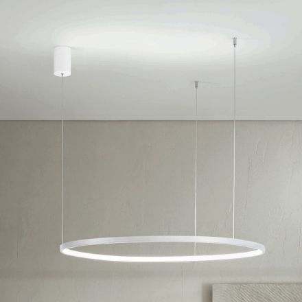 Lampada a Sospensione con Luce LED Rotonda Orizzontale in Metallo - Gelso Viadurini
