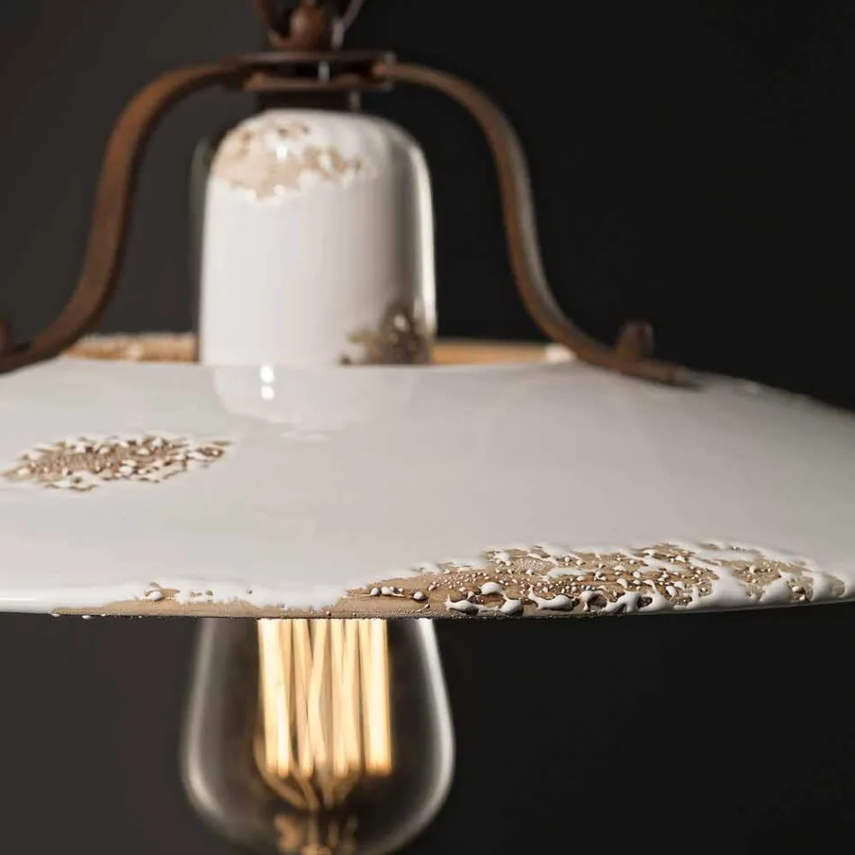 Lampada a sospensione country in ceramica e metallo Sara Ferroluce Viadurini