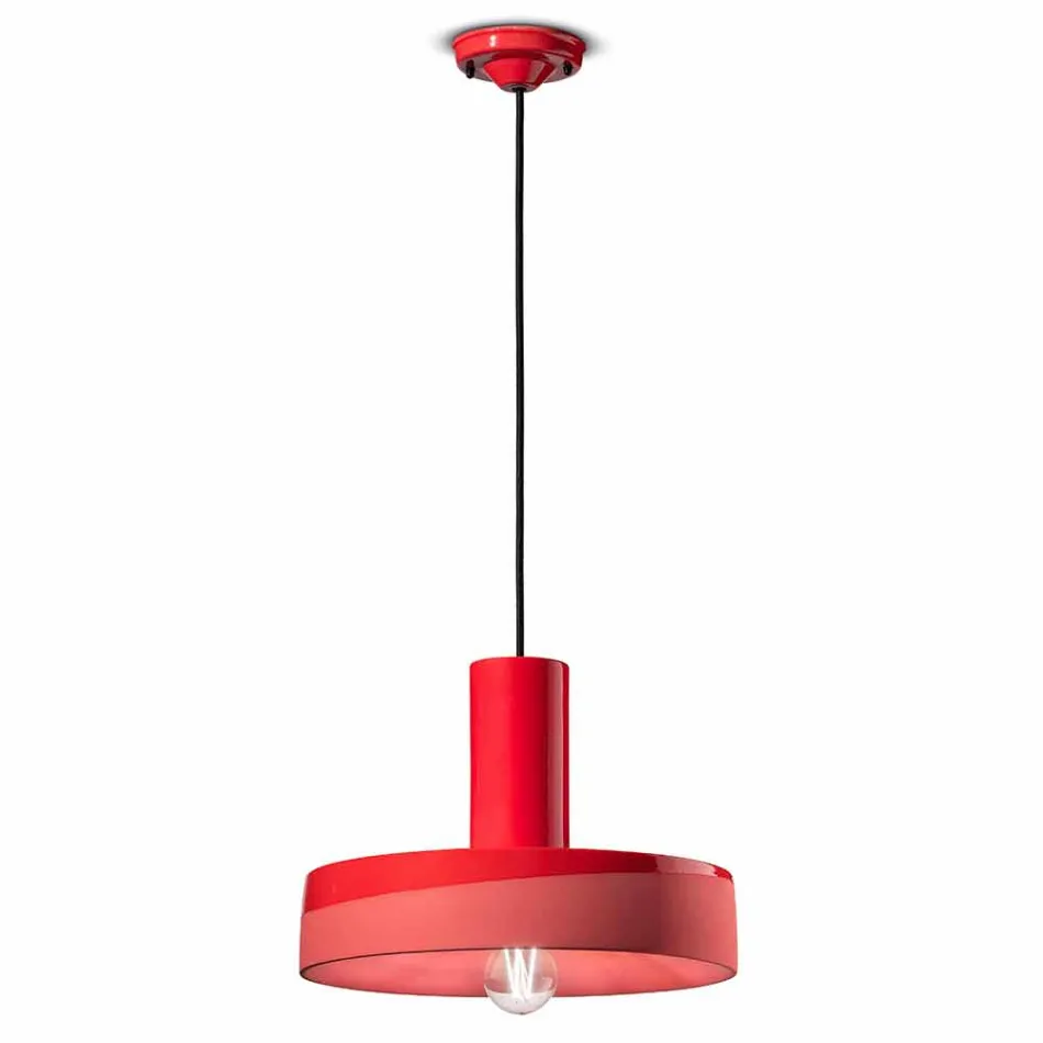 Lampada a Sospensione dallo Stile Retrò in Ceramica Colorata – Ferroluce Pi Viadurini