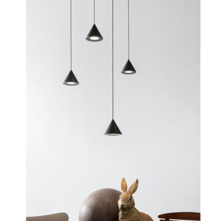 Lampada a Sospensione Design 5 o 7 Luci Filo in Alluminio Nero - Mercado Viadurini