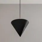 Lampada a Sospensione Design Gesso Bianco e Alluminio Nero 1 Cono - Tesera Viadurini