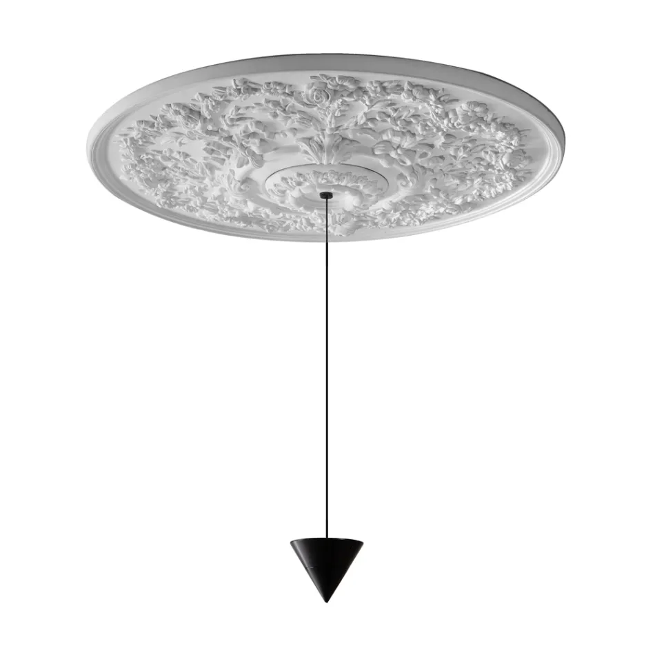Lampada a Sospensione Design Gesso Bianco e Alluminio Nero 1 Cono - Tesera Viadurini