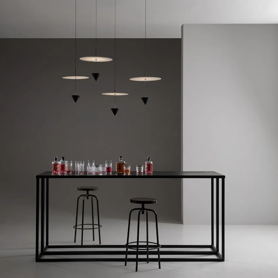 Lampada a Sospensione in Alluminio con Piatto Bianco e Cono Nero - Padel Viadurini