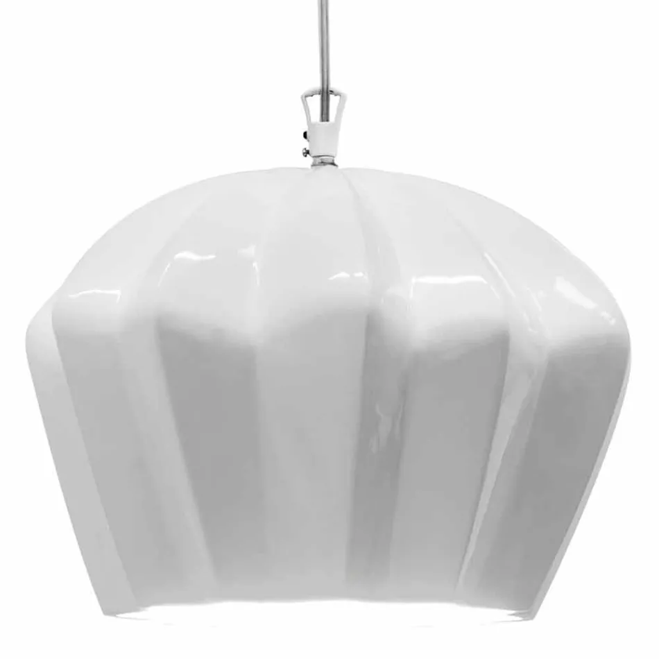 Lampada a Sospensione in Ceramica Bianca Lucida Design in 4 Forme - Oasi Viadurini