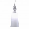 Lampada a Sospensione in Ceramica Bianca Paralume in Lino Lungo Design - Cadabra