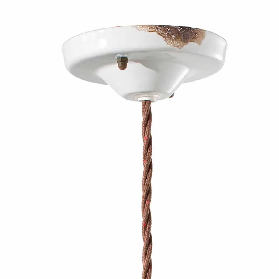 Lampada a sospensione in ferro anticato e ceramica Teresa Ferroluce Viadurini