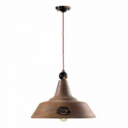 Lampada a sospensione in ferro corten e ceramica Lois Ferroluce Viadurini