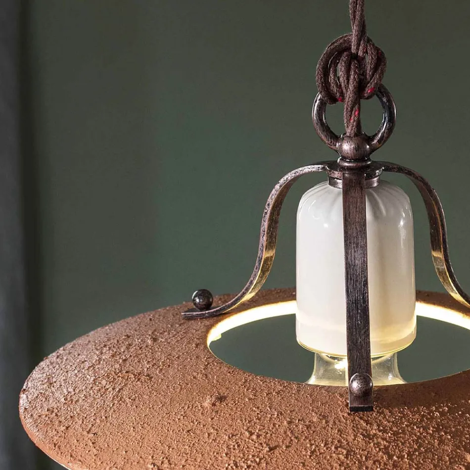 Lampada a Sospensione in Ferro e Ceramica Grezza Fatta a Mano - Bologna Viadurini