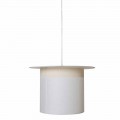 Lampada a Sospensione in Lino Bianco Design a Cilindro, Made in Italy - Magia