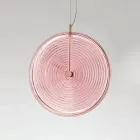 Lampada a Sospensione in Metallo e Vetro Decorato a Righe Concentriche - Bagolaro Viadurini
