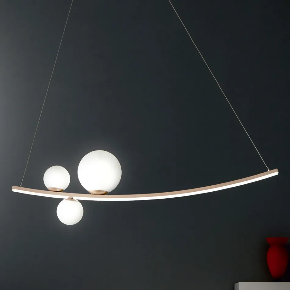 Lampada a Sospensione in Metallo Verniciato e Vetro Soffiato - Pernice Viadurini
