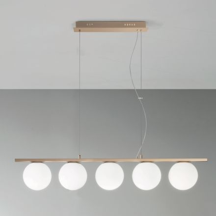 Lampada a Sospensione in Metallo Verniciato Oro e Vetro Soffiato - Birga Viadurini