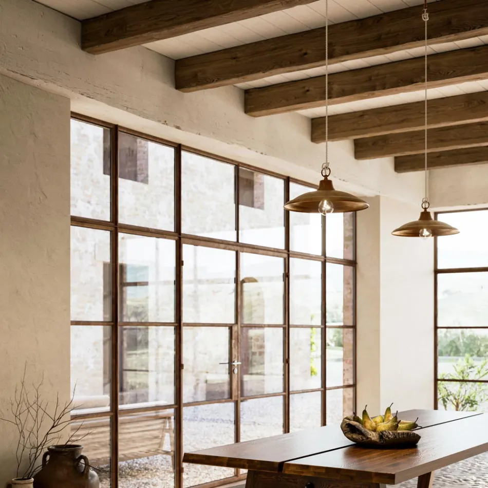 Lampada a Sospensione in Ottone e Rame Made in Italy - Chiocciola Viadurini