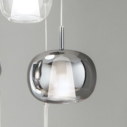 Lampada a Sospensione in Vetro Soffiato a Doppio Strato Made in Italy - Trilly  Viadurini