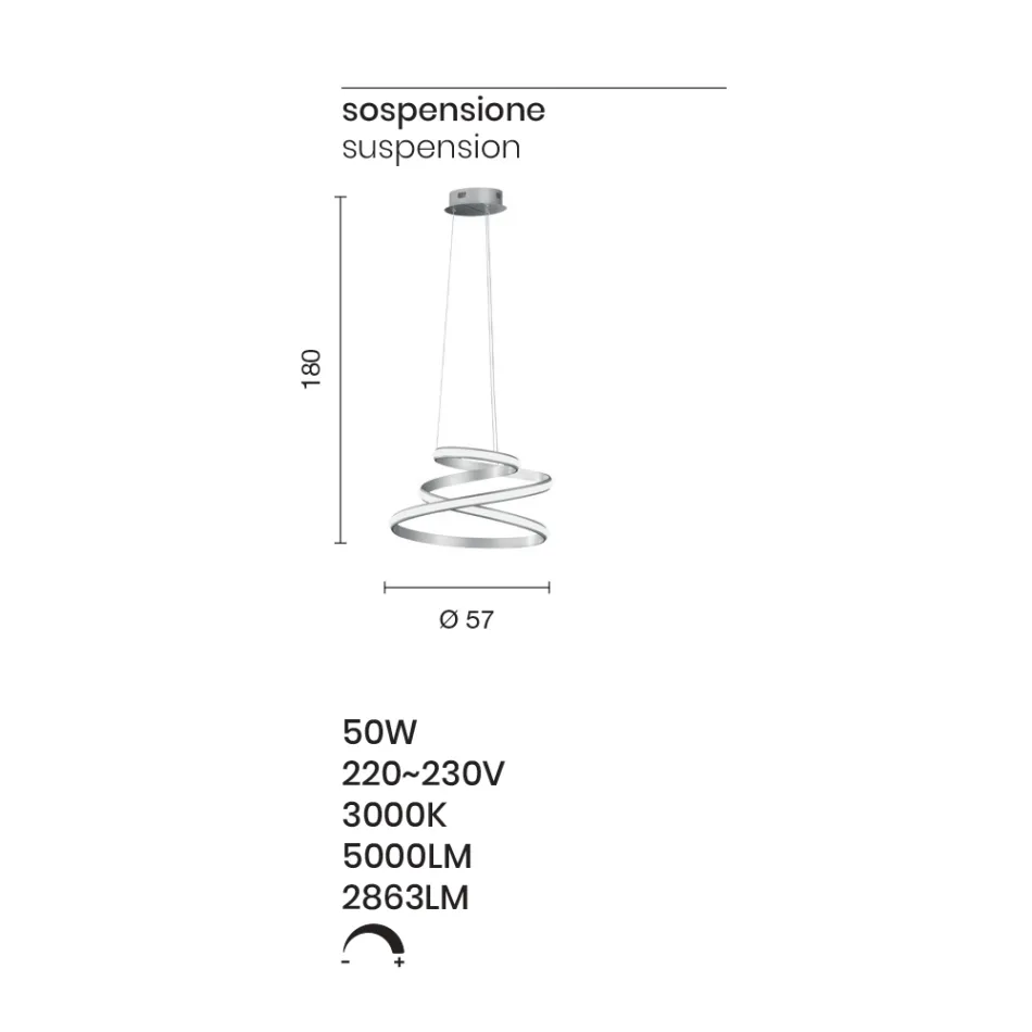 Lampada a Sospensione LED in Metallo Verniciato Bianco o Silver - Rivolta Viadurini