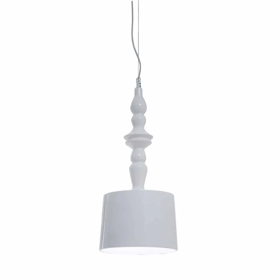 Lampada a Sospensione Paralume Corto in Ceramica Bianca Lucida Design - Cadabra Viadurini